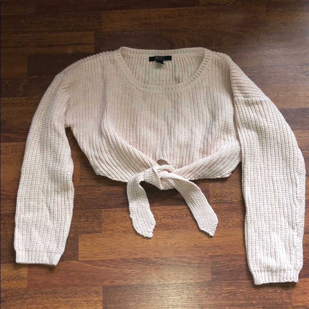 Forever 21 Pink Tie Front Cropped Sweater
